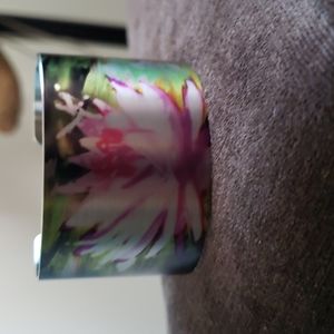 Tatooed Steel Cuff Bracelet "Water Lily"